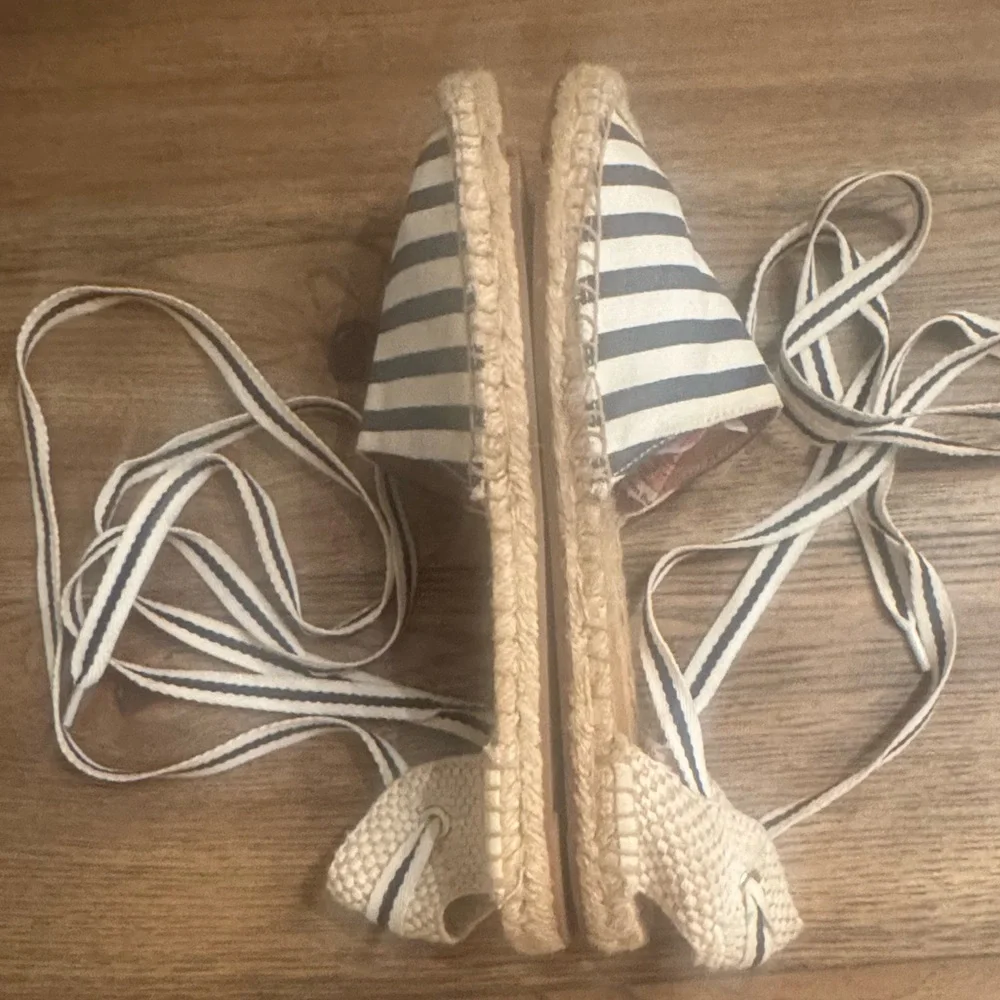 J.Crew D’Orsay Espadrille Women’s Stripe Lace Up Sandal Navy Cream Size 8